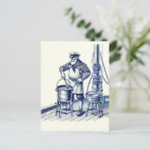  illustratie van een zeeman die vissoep kookt briefkaart (Staand voorkant)