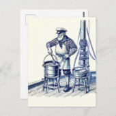  illustratie van een zeeman die vissoep kookt briefkaart (Voorkant / Achterkant)