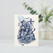  illustratie van een zeeman met hond briefkaart (Staand voorkant)