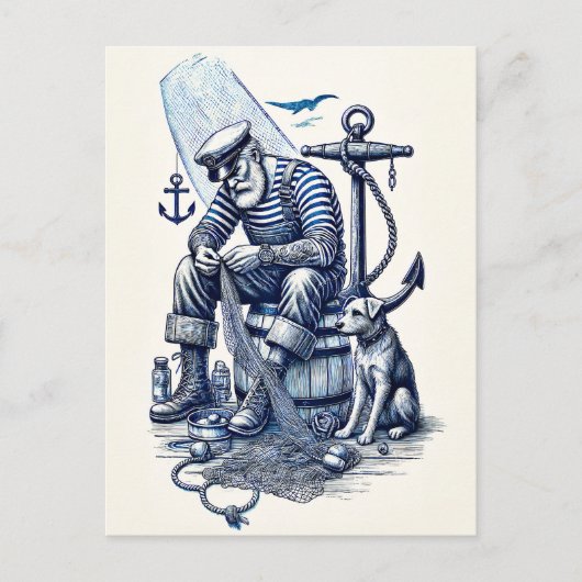  illustratie van een zeeman met hond briefkaart (Voorkant)