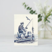  illustratie van een zeeman zittend op een pier briefkaart (Staand voorkant)