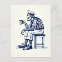 Illustratie van een zeiler die koffie drinkt in vi
