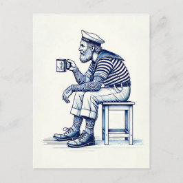 Illustratie van een zeiler die koffie drinkt in vi briefkaart