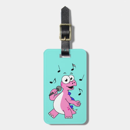 Illustratie van een zingende stegosaurus. bagagelabel (Voorkant verticaal)