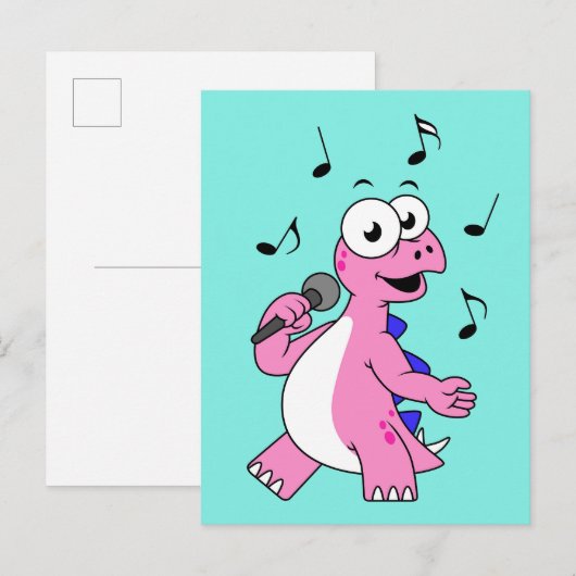 Illustratie van een zingende stegosaurus. briefkaart (Voorkant / Achterkant)