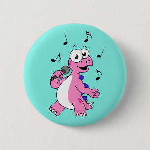 Illustratie van een zingende stegosaurus. ronde button 5,7 cm
