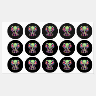 Illustratie van een zittende babyolifant labels