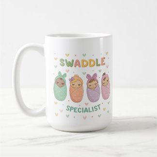 Illustratie van een Zwachtel Specialist met een Cu Koffiemok