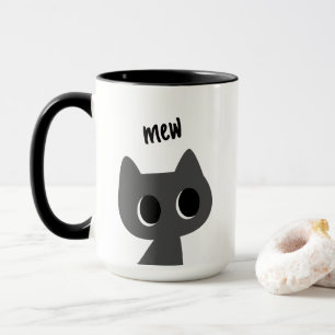 Illustratie van een Zwart Katje 'Mew' Minimalistis Mok
