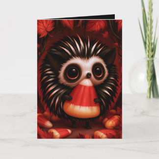 Illustratie van egel trick-or-treaten met Hallowee Kaart