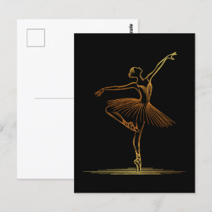 Illustratie van elegante Golden Line Art Ballerina Briefkaart