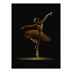 Illustratie van elegante Golden Line Art Ballerina Foto Afdruk