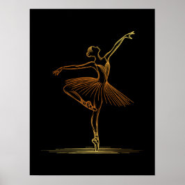 Illustratie van elegante gouden lijnkunst ballerin poster