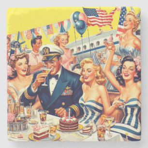Illustratie van feestje uit de jaren 50 stenen onderzetter