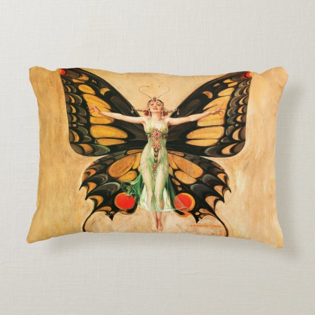 Illustratie van Flapper Butterfly-vliegende vrouw Accent Kussen (Achterkant)