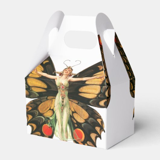 Illustratie van Flapper Butterfly-vliegende vrouw Bedankdoosjes (Achterkant)