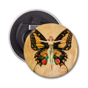 Illustratie van Flapper Butterfly-vliegende vrouw Button Flesopener