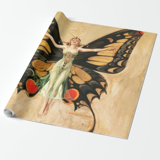 Illustratie van Flapper Butterfly-vliegende vrouw Cadeaupapier (Uitgerold)