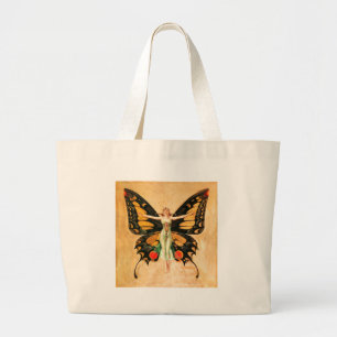Illustratie van Flapper Butterfly-vliegende vrouw Grote Tote Bag