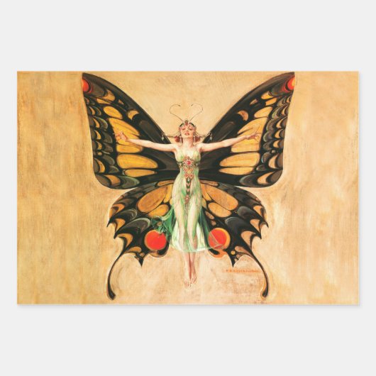 Illustratie van Flapper Butterfly-vliegende vrouw Inpakpapier Vel (Voorkant)