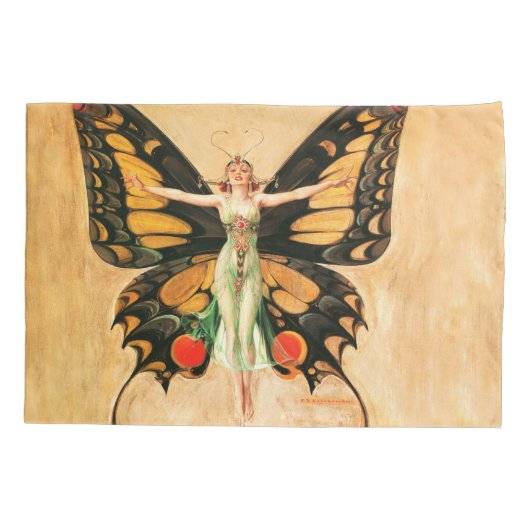 Illustratie van Flapper Butterfly-vliegende vrouw Kussensloop (Achterkant)