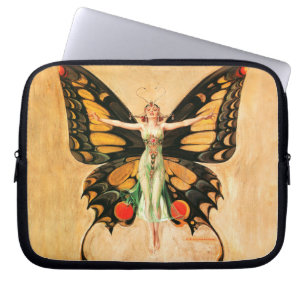 Illustratie van Flapper Butterfly-vliegende vrouw Laptop Sleeve