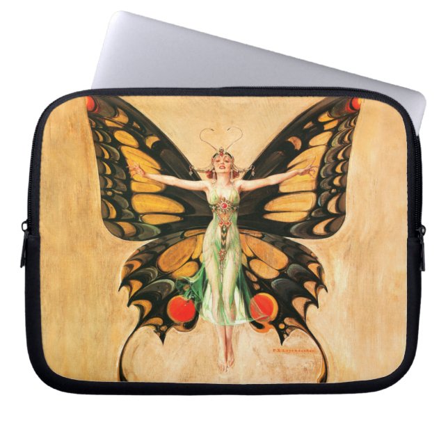 Illustratie van Flapper Butterfly-vliegende vrouw Laptop Sleeve (Voorkant)