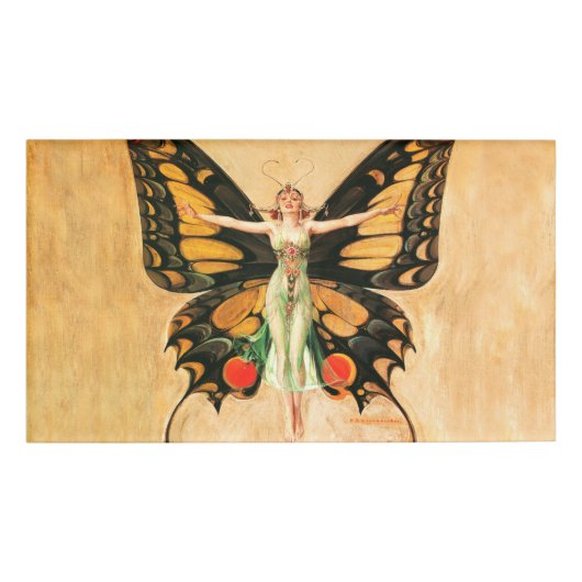 Illustratie van Flapper Butterfly-vliegende vrouw Naambadge (Voorkant)