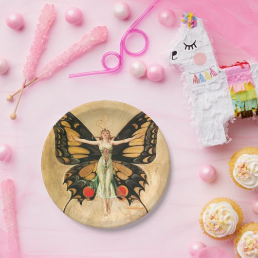 Illustratie van Flapper Butterfly-vliegende vrouw Papieren Bordje (Feest)