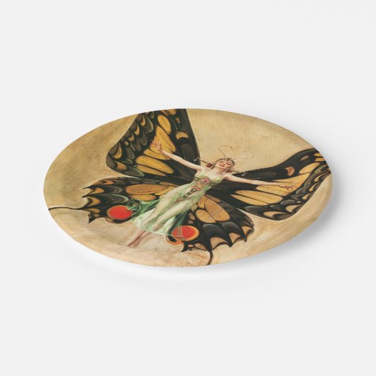 Illustratie van Flapper Butterfly-vliegende vrouw Papieren Bordje (Gekanteld)