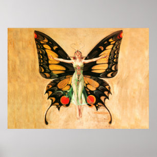 Illustratie van Flapper Butterfly-vliegende vrouw Poster