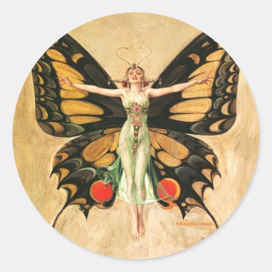 Illustratie van Flapper Butterfly-vliegende vrouw Ronde Sticker (Voorkant)