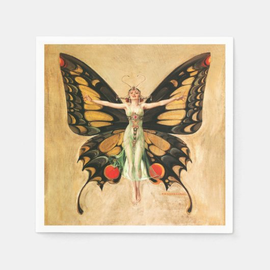 Illustratie van Flapper Butterfly-vliegende vrouw Servet (Voorkant)
