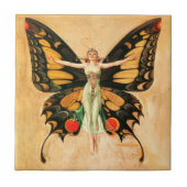 Illustratie van Flapper Butterfly-vliegende vrouw Tegeltje (Voorkant)