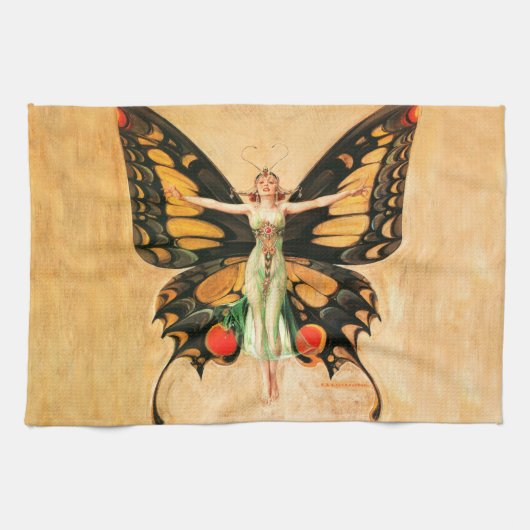 Illustratie van Flapper Butterfly-vliegende vrouw Theedoek (Horizontaal)