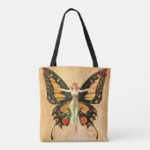 Illustratie van Flapper Butterfly-vliegende vrouw Tote Bag (Achterkant)