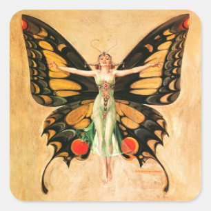 Illustratie van Flapper Butterfly-vliegende vrouw Vierkante Sticker