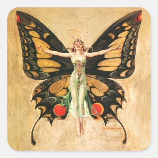 Illustratie van Flapper Butterfly-vliegende vrouw Vierkante Sticker (Voorkant)