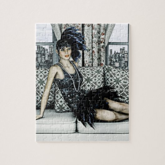 Illustratie van Flappermode uit de Roaring Twentie Legpuzzel (Verticaal)