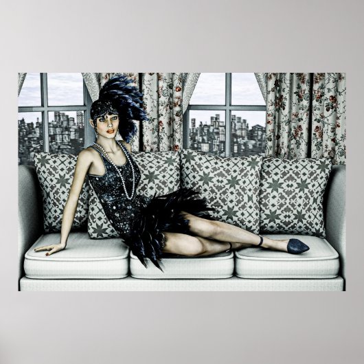 Illustratie van Flappermode uit de Roaring Twentie Poster (Voorkant)