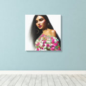 Illustratie van Floral Girl 3D Art Canvas Afdruk (Insitu (Houten vloer))