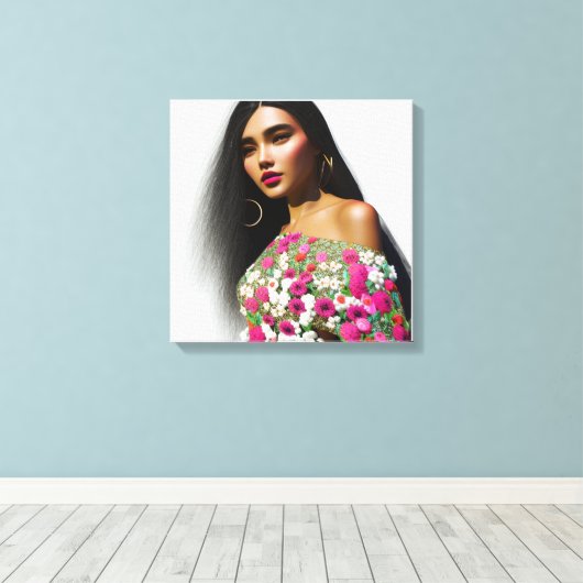 Illustratie van Floral Girl 3D Art Canvas Afdruk (Insitu (Houten vloer))