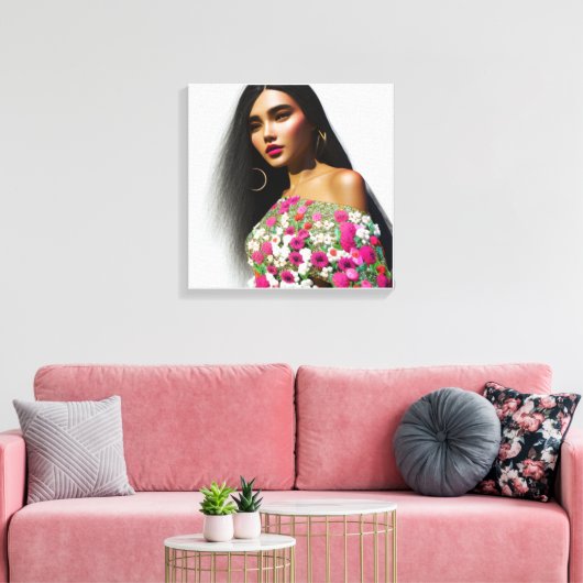 Illustratie van Floral Girl 3D Art Canvas Afdruk (Insitu (Woonkamer))