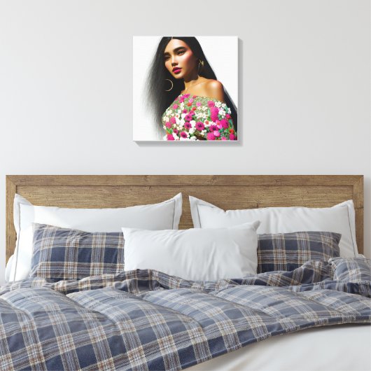 Illustratie van Floral Girl 3D Art Canvas Afdruk (Insitu (Slaapkamer))