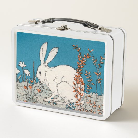 Illustratie van Fluffy White Rabbit in Flowers (Voorkant)