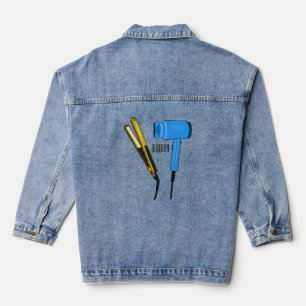 Illustratie van föhn en stijltang denim jacket