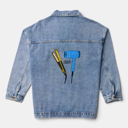 Illustratie van föhn en stijltang denim jacket (Achterkant)