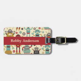 Illustratie van Fun Retro-robots (Cream) Bagagelabel