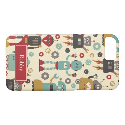 Illustratie van Fun Retro-robots (Cream) Case-Mate iPhone Case (Achterkant (Horizontaal))
