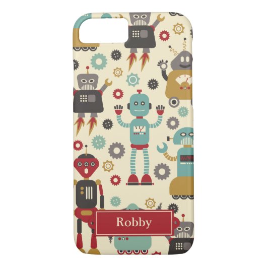 Illustratie van Fun Retro-robots (Cream) Case-Mate iPhone Case (Achterkant)